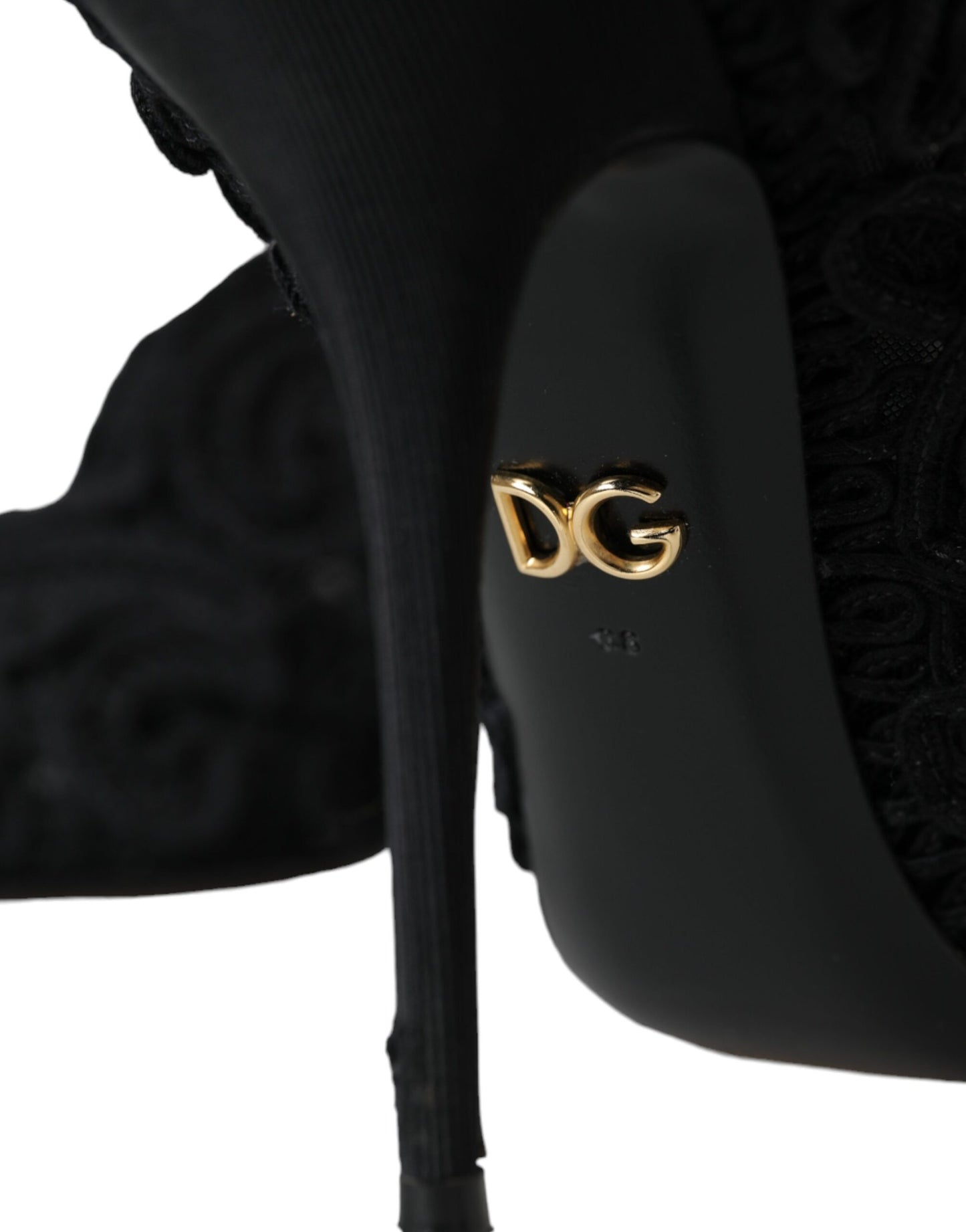 Schwarze Cordonetto Ricamo Pump-Schuhe mit offener Zehenpartie von Dolce &amp; Gabbana