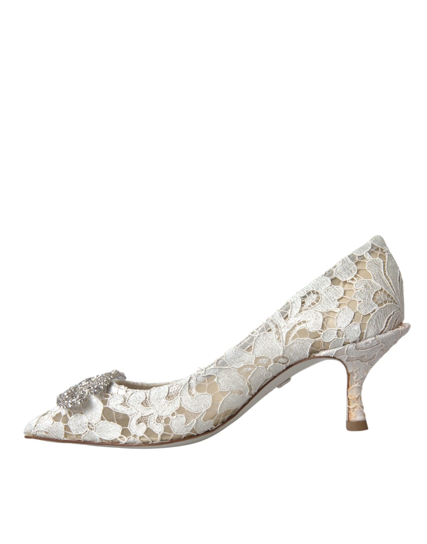 Dolce &amp; Gabbana Weiße Pumps mit Blumenspitze und Kristallen
