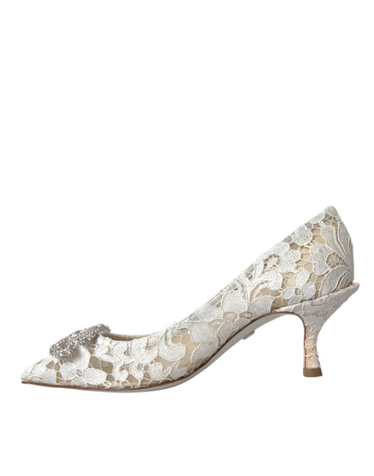 Dolce &amp; Gabbana Weiße Pumps mit Blumenspitze und Kristallen