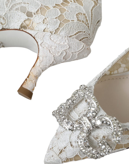 Dolce &amp; Gabbana Weiße Pumps mit Blumenspitze und Kristallen