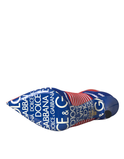 Dolce &amp; Gabbana – Rot-blaue Stretch-Stiefeletten im Sockenstil mit Logo