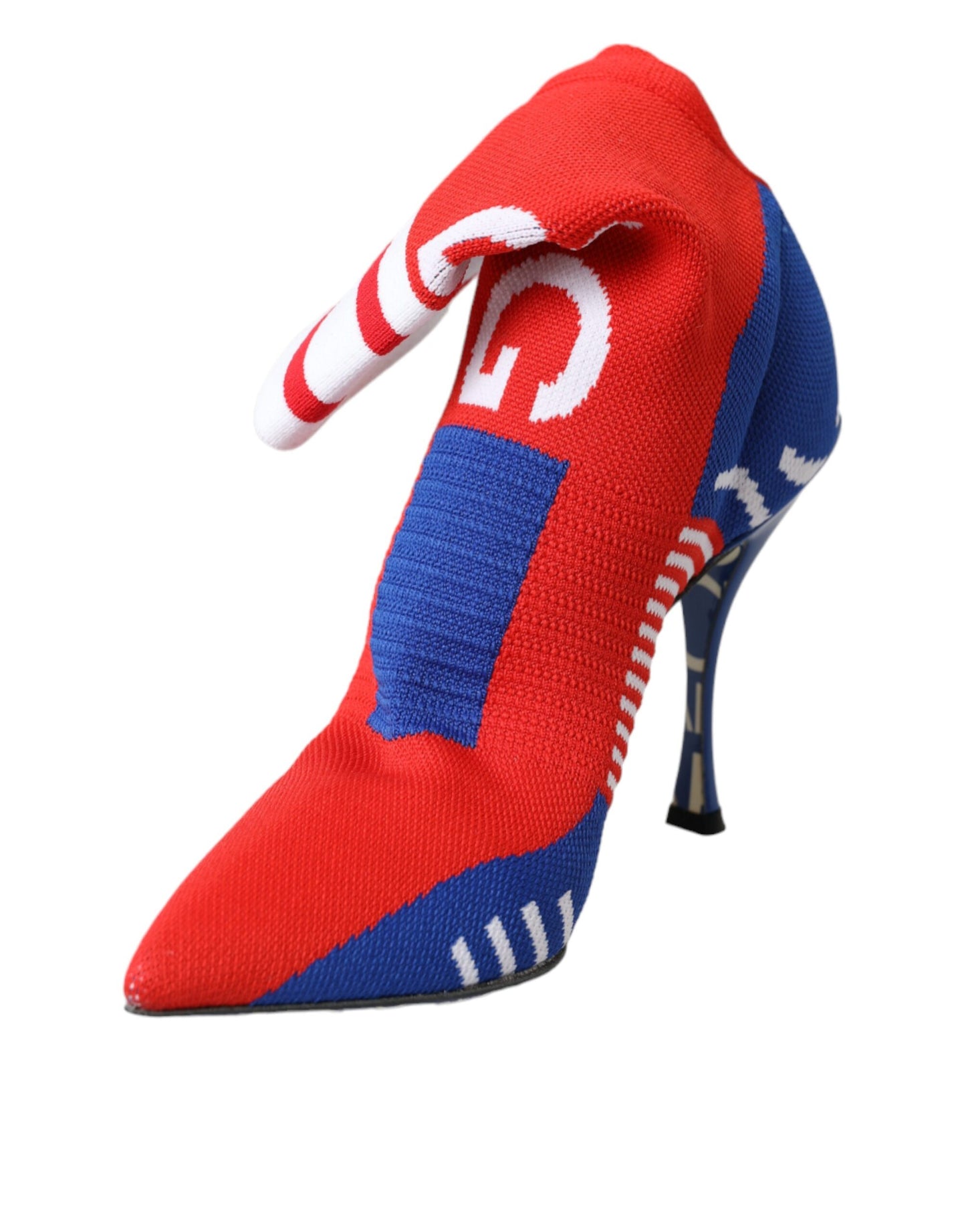 Dolce &amp; Gabbana – Rot-blaue Stretch-Stiefeletten im Sockenstil mit Logo