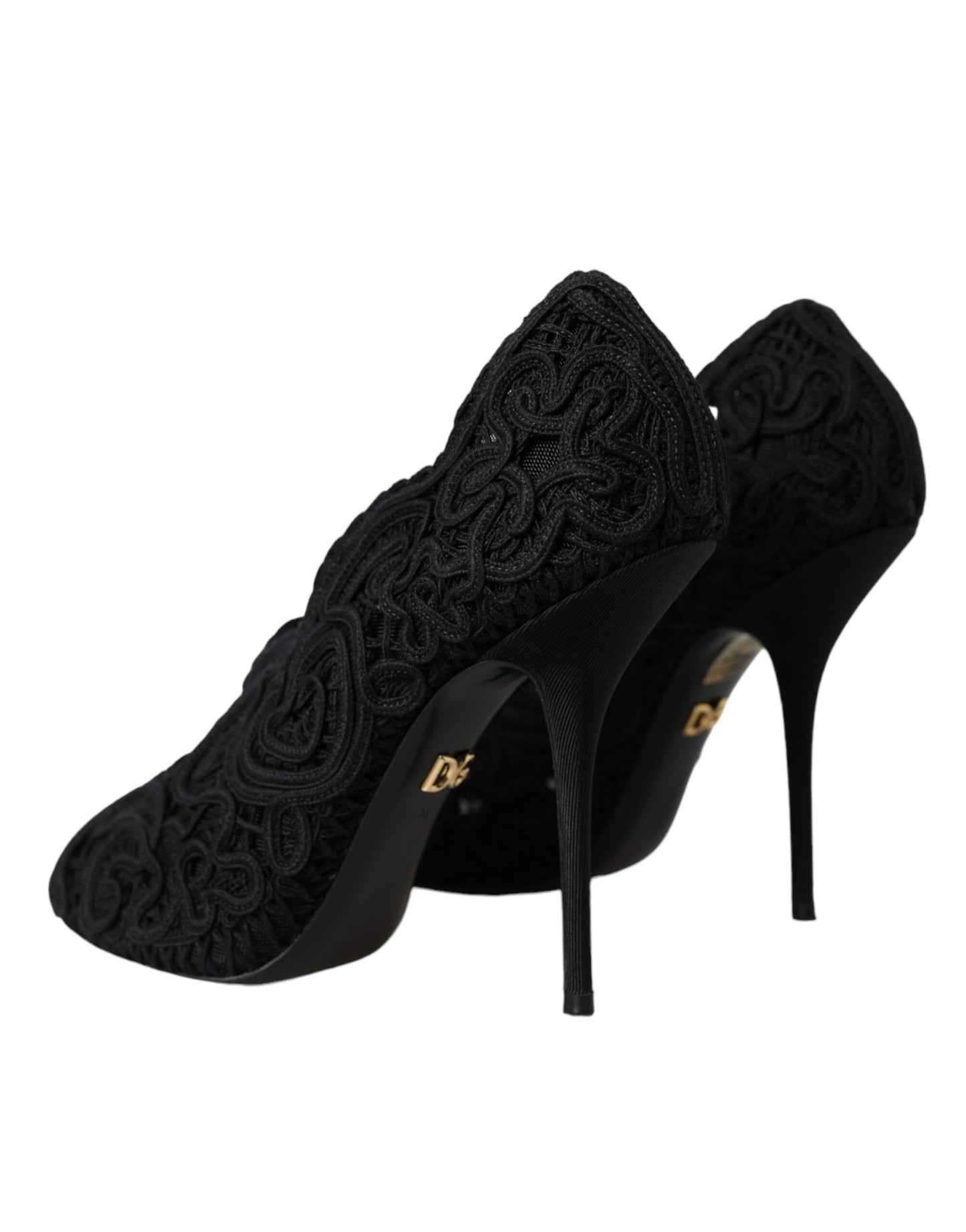 Schwarze Cordonetto Ricamo Pump-Schuhe mit offener Zehenpartie von Dolce &amp; Gabbana