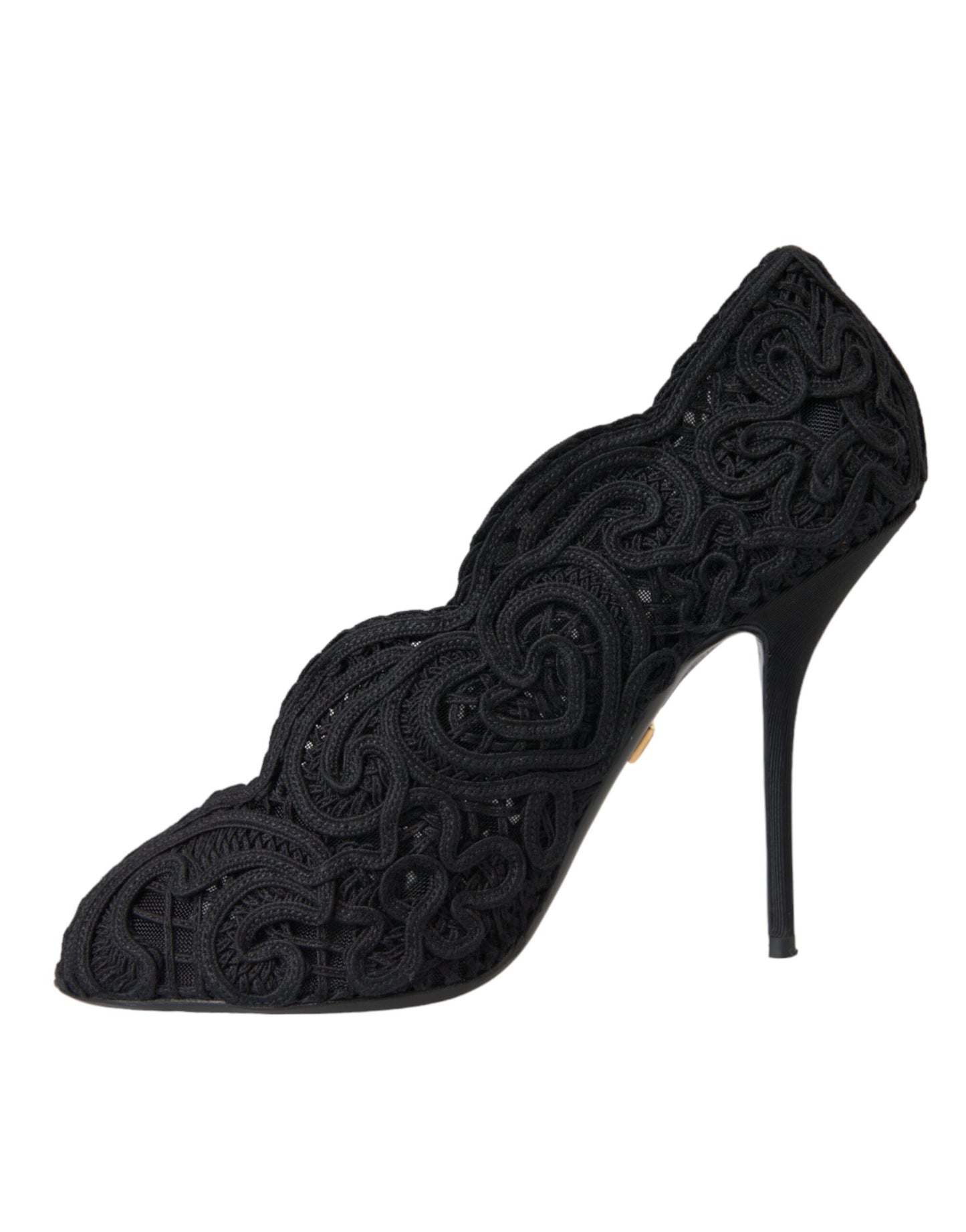 Schwarze Cordonetto Ricamo Pump-Schuhe mit offener Zehenpartie von Dolce &amp; Gabbana