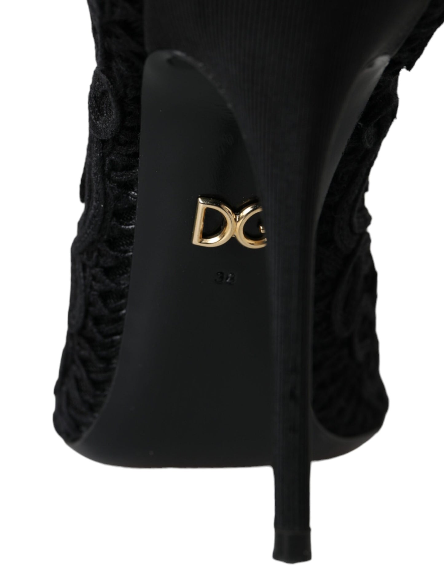 Schwarze Cordonetto Ricamo Pump-Schuhe mit offener Zehenpartie von Dolce &amp; Gabbana