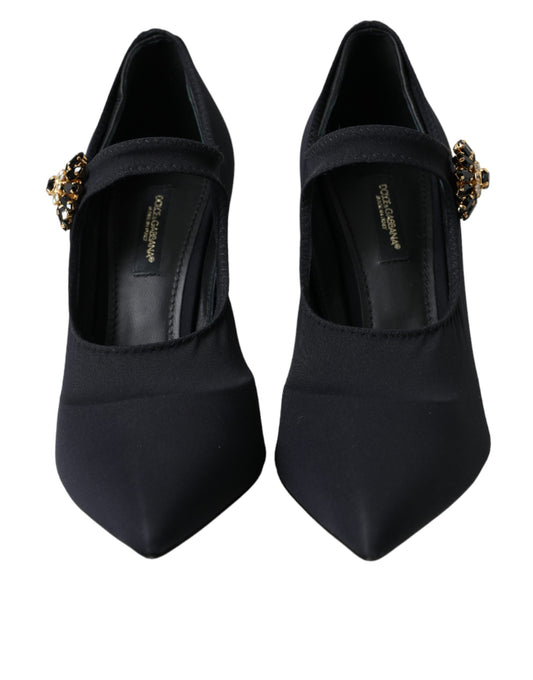 Dolce &amp; Gabbana – Schwarze Mary-Jane-Pumps aus Jersey mit Kristallen