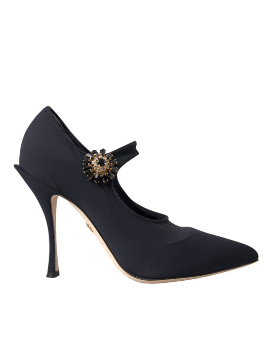 Dolce &amp; Gabbana – Schwarze Mary-Jane-Pumps aus Jersey mit Kristallen
