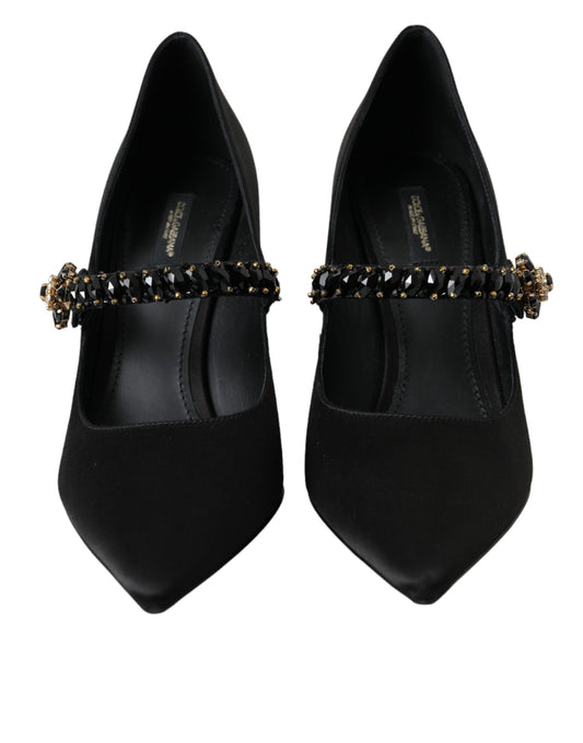Dolce &amp; Gabbana – Schwarze Mary Jane-Pumps mit Kristallabsatz