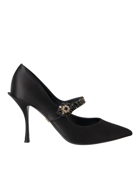 Dolce &amp; Gabbana – Schwarze Mary Jane-Pumps mit Kristallabsatz