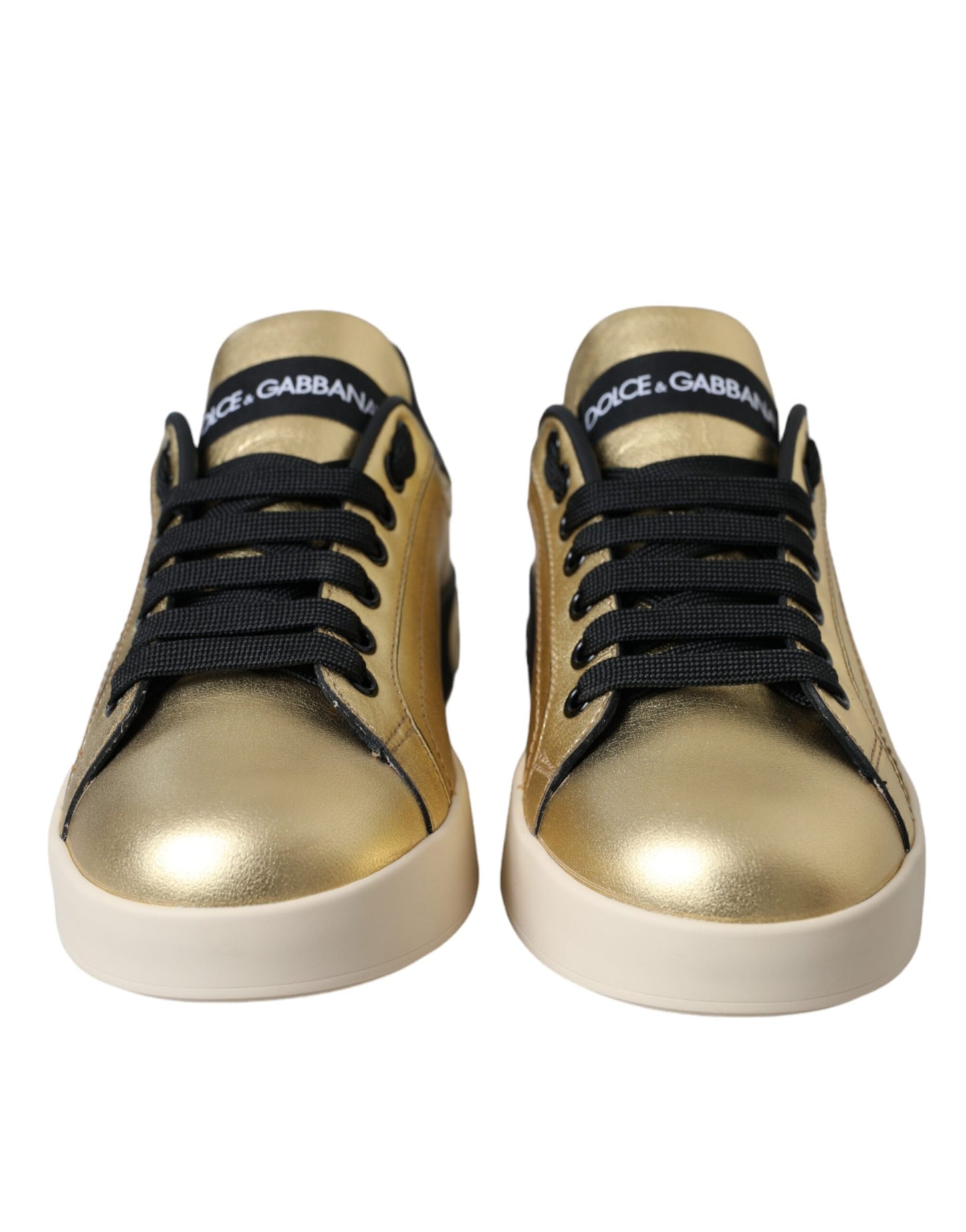 Dolce &amp; Gabbana – Portofino – Sneaker aus goldenem Kalbsleder Damen Schuhe