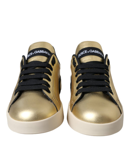 Dolce &amp; Gabbana – Portofino – Sneaker aus goldenem Kalbsleder Damen Schuhe