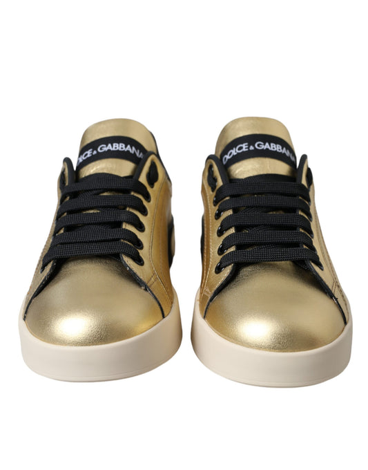 Dolce &amp; Gabbana – Portofino – Sneaker aus goldenem Kalbsleder Damen Schuhe