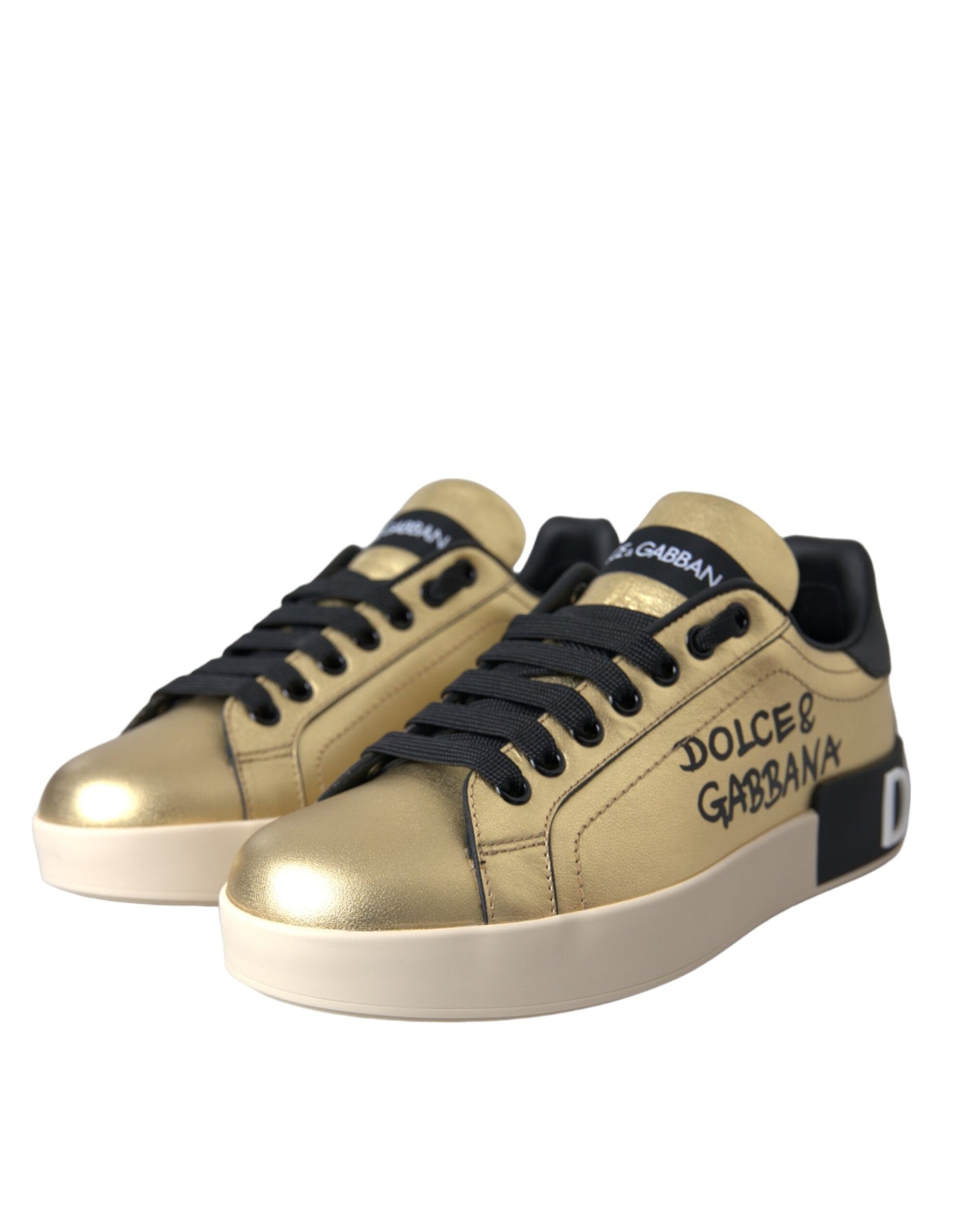 Dolce &amp; Gabbana – Portofino – Sneaker aus goldenem Kalbsleder Damen Schuhe