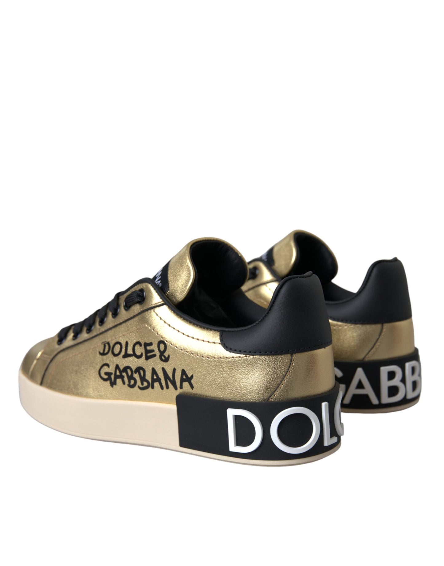 Dolce &amp; Gabbana – Portofino – Sneaker aus goldenem Kalbsleder Damen Schuhe
