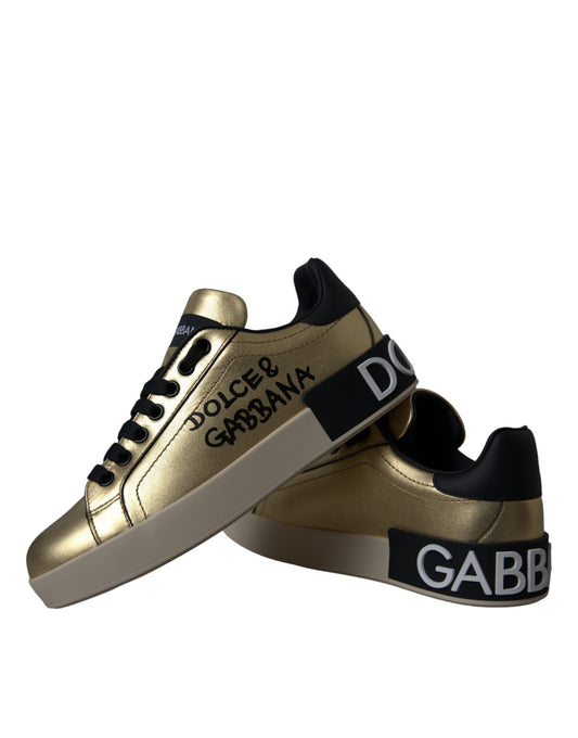 Dolce &amp; Gabbana – Portofino – Sneaker aus goldenem Kalbsleder Damen Schuhe