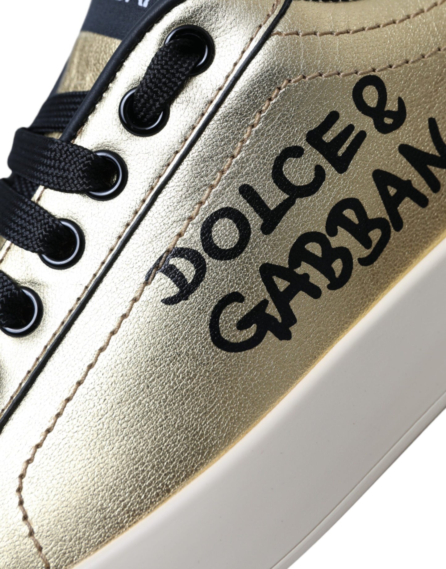 Dolce &amp; Gabbana – Portofino – Sneaker aus goldenem Kalbsleder Damen Schuhe