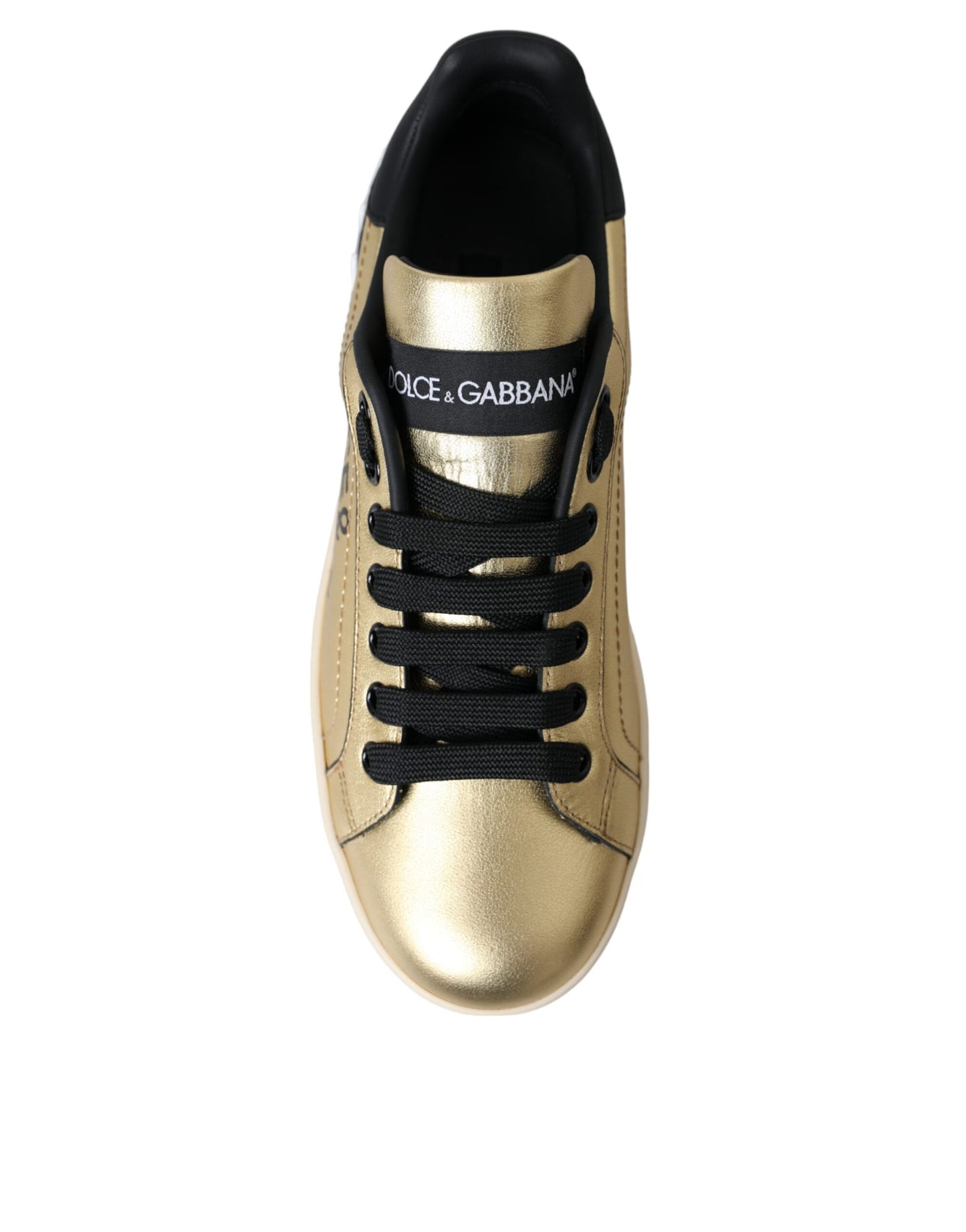 Dolce &amp; Gabbana – Portofino – Sneaker aus goldenem Kalbsleder Damen Schuhe