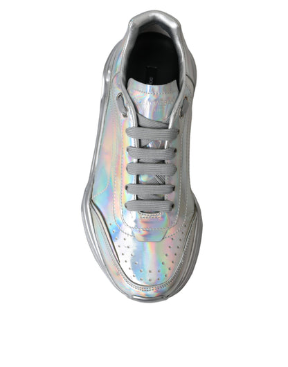 Dolce &amp; Gabbana Silber schillernde DAYMASTER Leder-Sneakers
