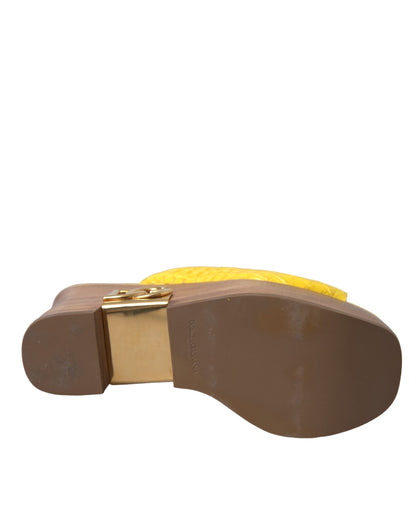 Dolce &amp; Gabbana – Pantoletten mit Keilabsatz aus gelbem Leder und Holz
