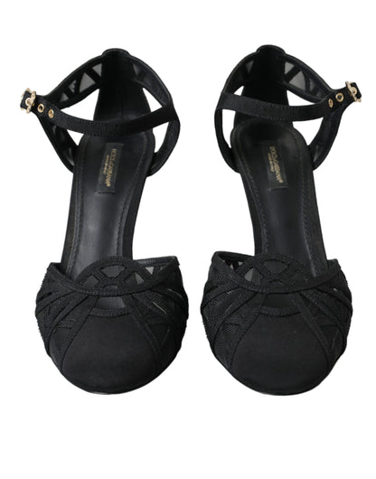 Dolce &amp; Gabbana Schwarze Mesh-Sandalen mit Knöchelriemen