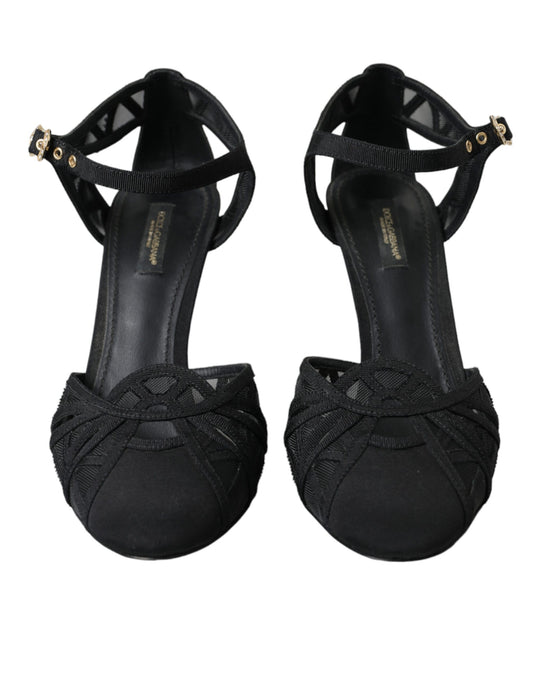 Dolce &amp; Gabbana Schwarze Mesh-Sandalen mit Knöchelriemen
