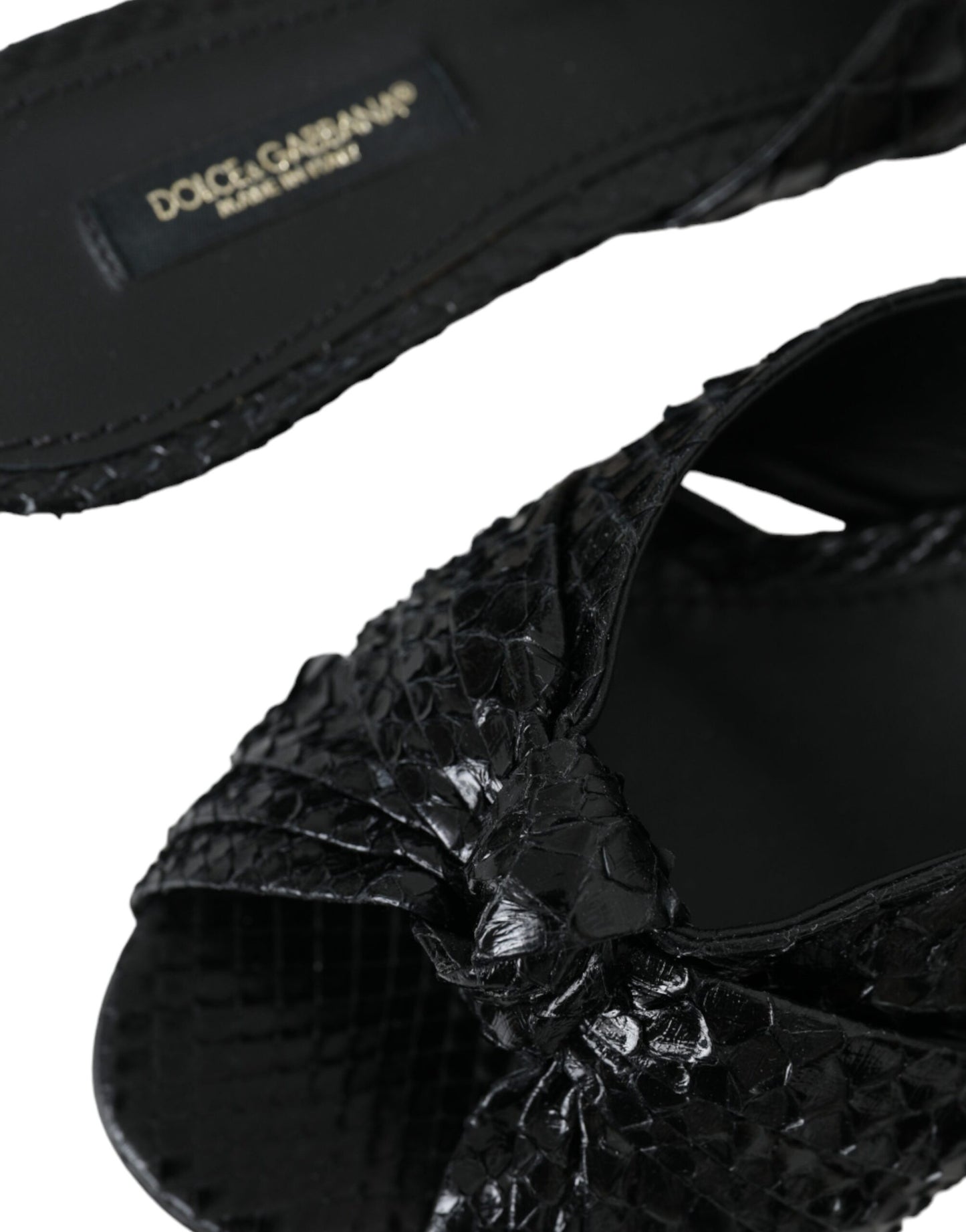 Dolce &amp; Gabbana – Schwarze Pantoletten aus exotischem Leder mit Absatz