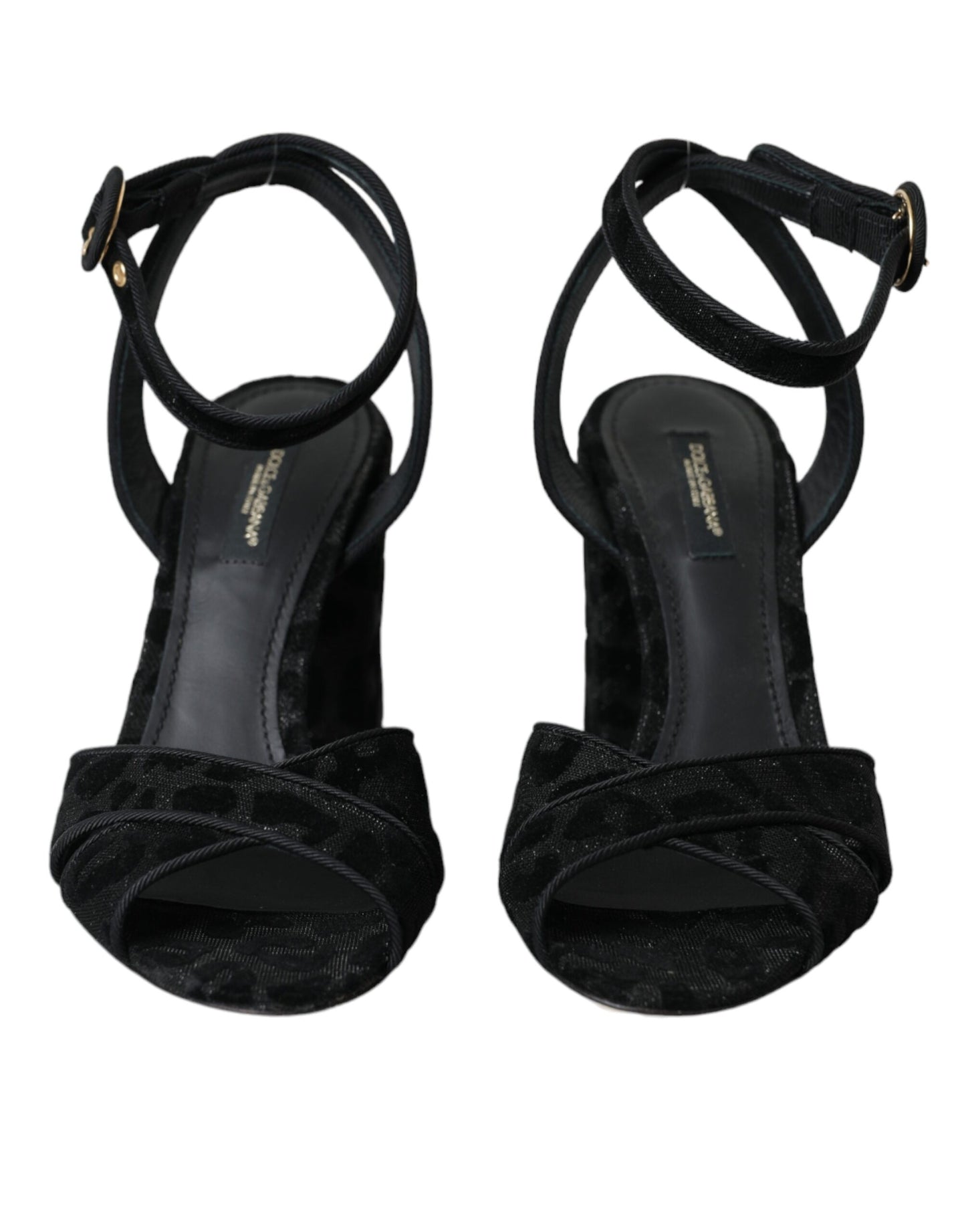 Dolce &amp; Gabbana Schwarze Leoparden-Wildleder-Absatzsandalen
