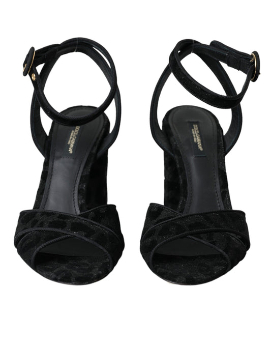 Dolce &amp; Gabbana Schwarze Leoparden-Wildleder-Absatzsandalen