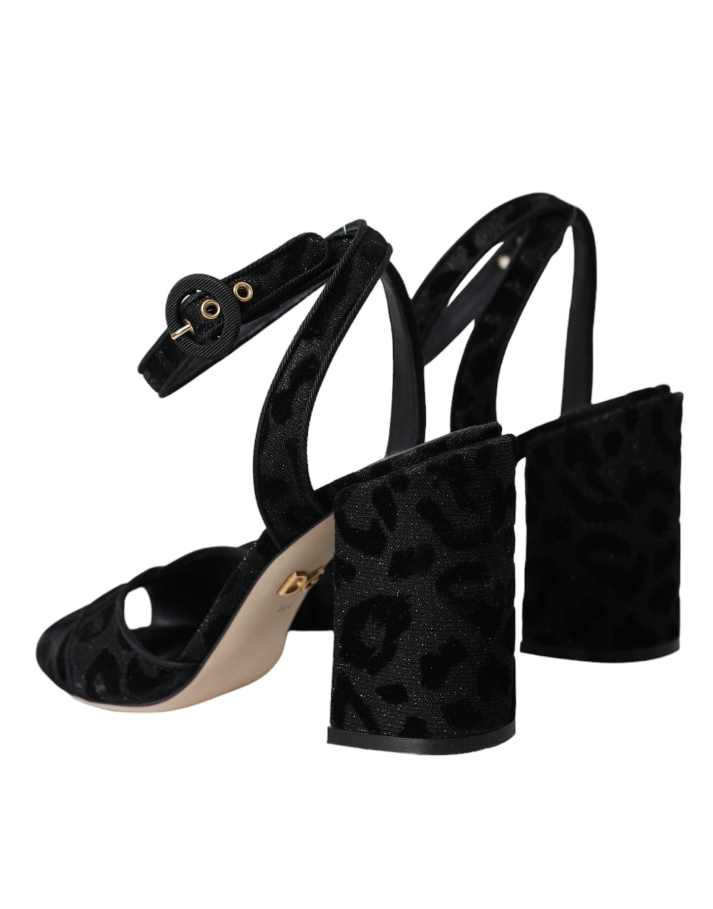 Dolce &amp; Gabbana Schwarze Leoparden-Wildleder-Absatzsandalen