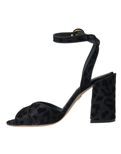 Dolce &amp; Gabbana Schwarze Leoparden-Wildleder-Absatzsandalen