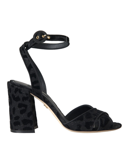 Dolce &amp; Gabbana Schwarze Leoparden-Wildleder-Absatzsandalen