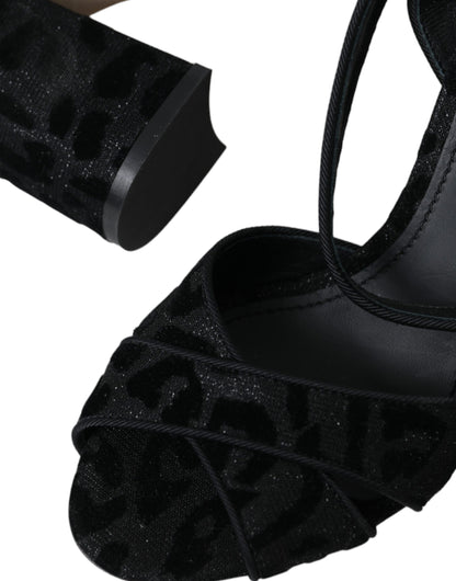 Dolce &amp; Gabbana Schwarze Leoparden-Wildleder-Absatzsandalen