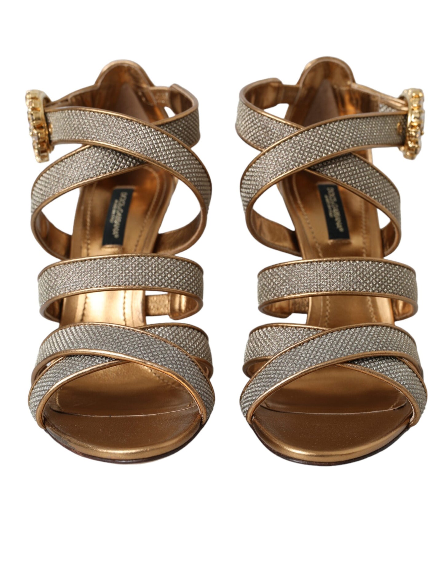 Dolce &amp; Gabbana Bronze Kristall Strap Heels Sandalen Schuhe