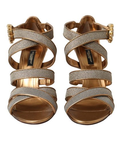 Dolce &amp; Gabbana Bronze Kristall Strap Heels Sandalen Schuhe