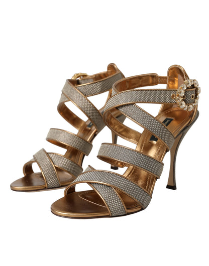 Dolce &amp; Gabbana Bronze Kristall Strap Heels Sandalen Schuhe