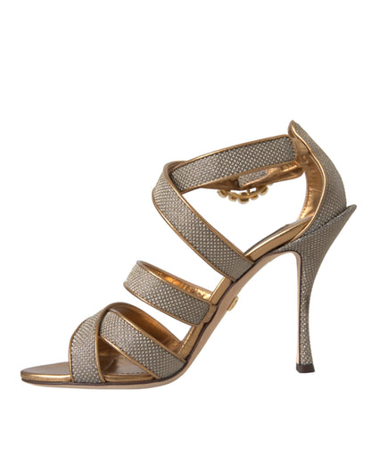 Dolce &amp; Gabbana Bronze Kristall Strap Heels Sandalen Schuhe