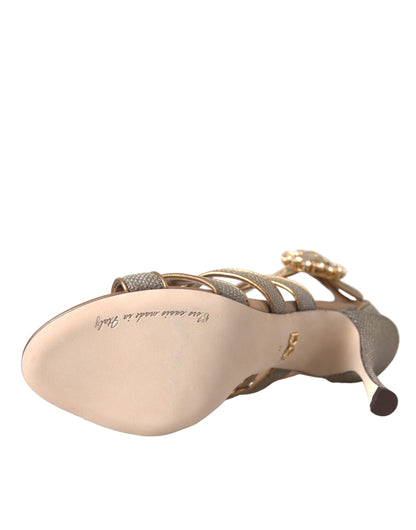 Dolce &amp; Gabbana Bronze Kristall Strap Heels Sandalen Schuhe