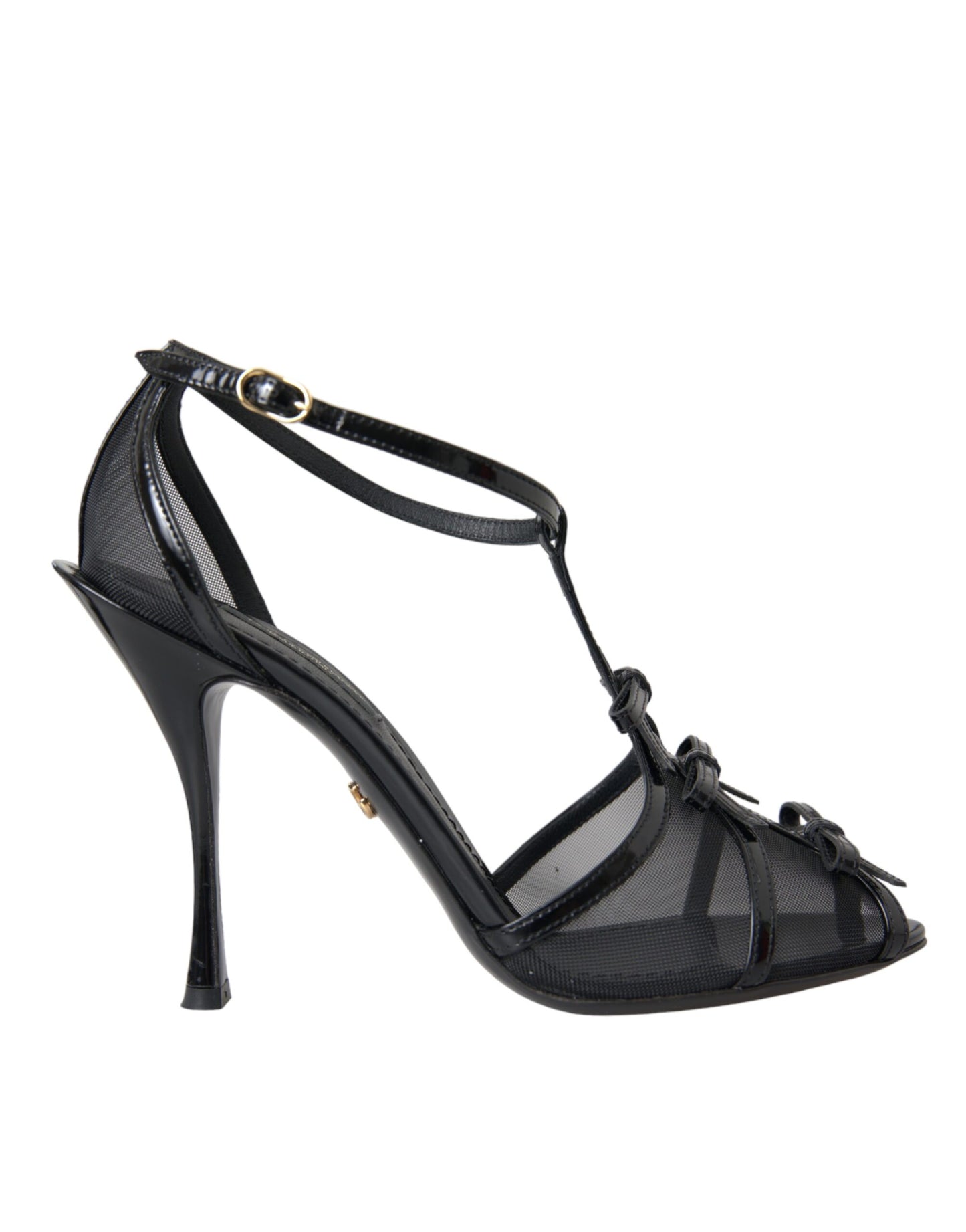 Dolce &amp; Gabbana – Schwarze Sandalen mit T-Riemen aus Mesh