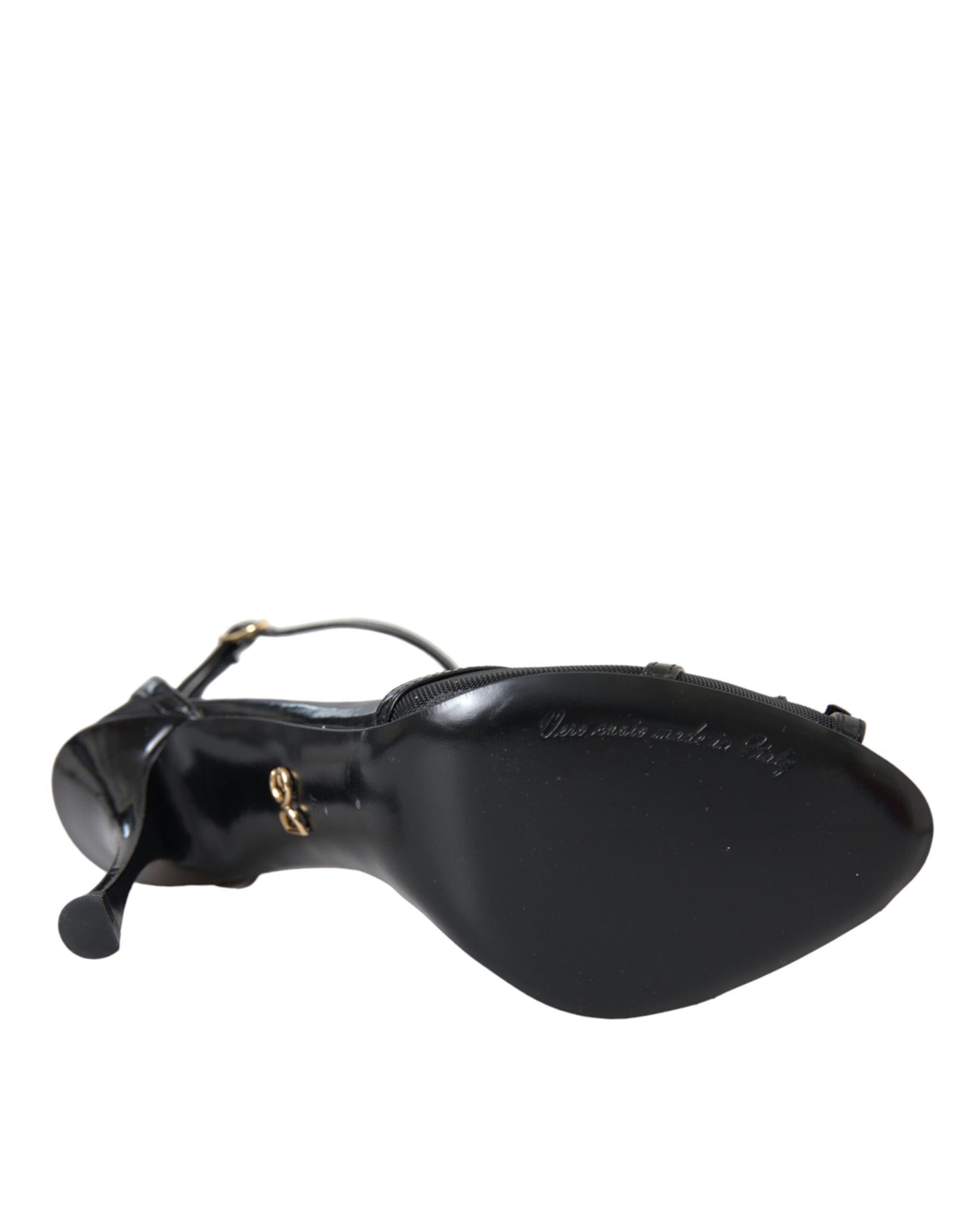 Dolce &amp; Gabbana – Schwarze Sandalen mit T-Riemen aus Mesh