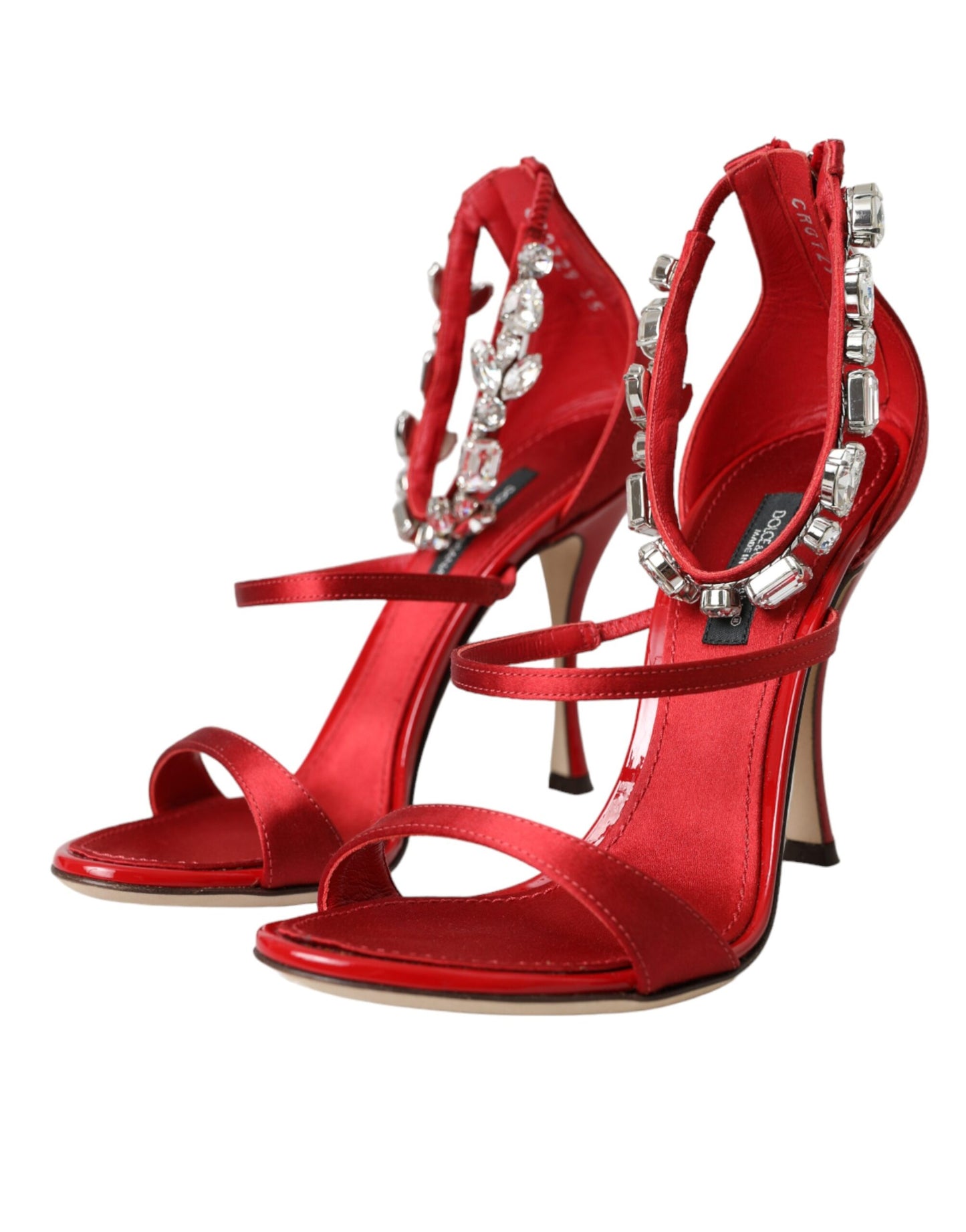 Dolce &amp; Gabbana Rote Keira Satin Kristalle Sandalen Heels Schuhe