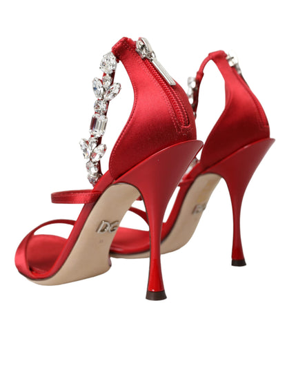 Dolce &amp; Gabbana Rote Keira Satin Kristalle Sandalen Heels Schuhe