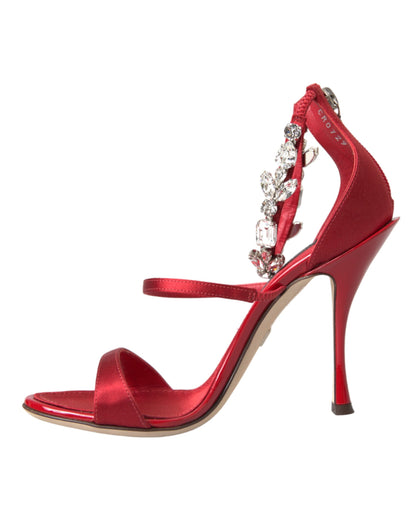 Dolce &amp; Gabbana Rote Keira Satin Kristalle Sandalen Heels Schuhe