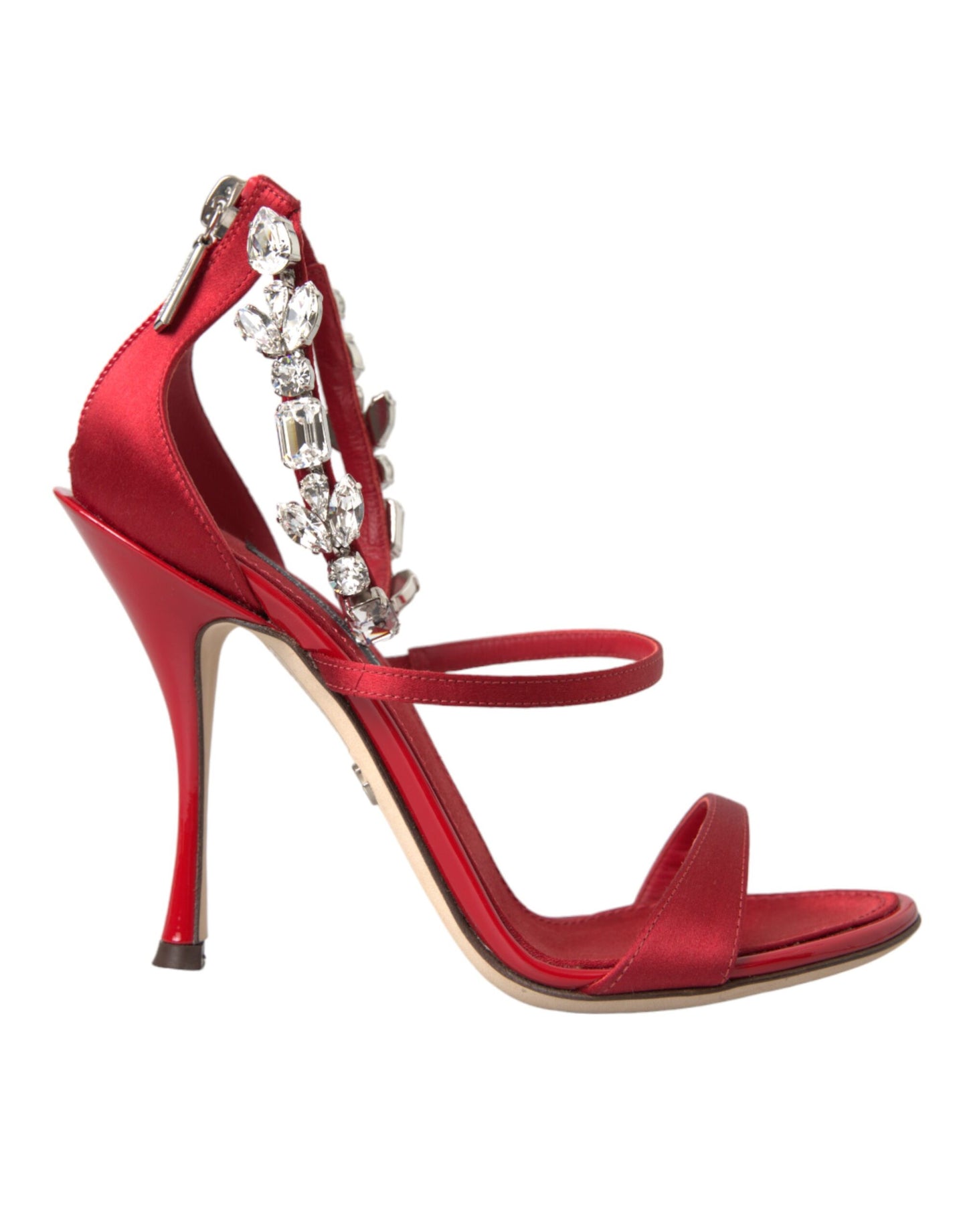 Dolce &amp; Gabbana Rote Keira Satin Kristalle Sandalen Heels Schuhe