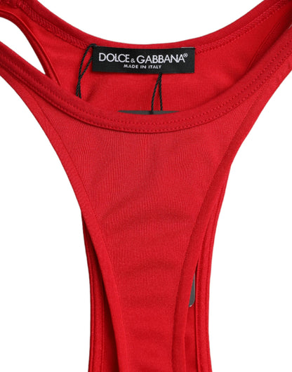 Dolce &amp; Gabbana – Rotes, figurbetontes Minikleid aus Nylon-Stretch