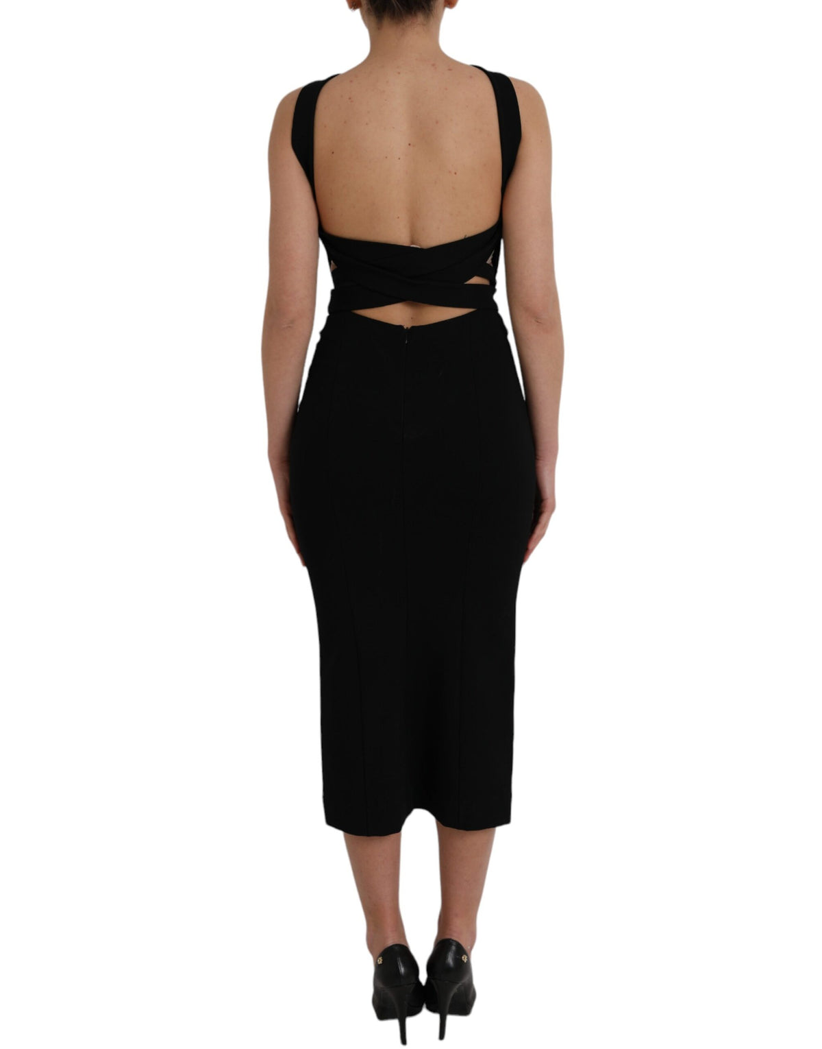 Dolce &amp; Gabbana – Schwarzes, ärmelloses Midikleid mit Neckholder