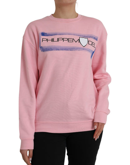 Philippe Model – Rosafarbener Pullover aus Baumwolle mit Logo-Print und langen Ärmeln