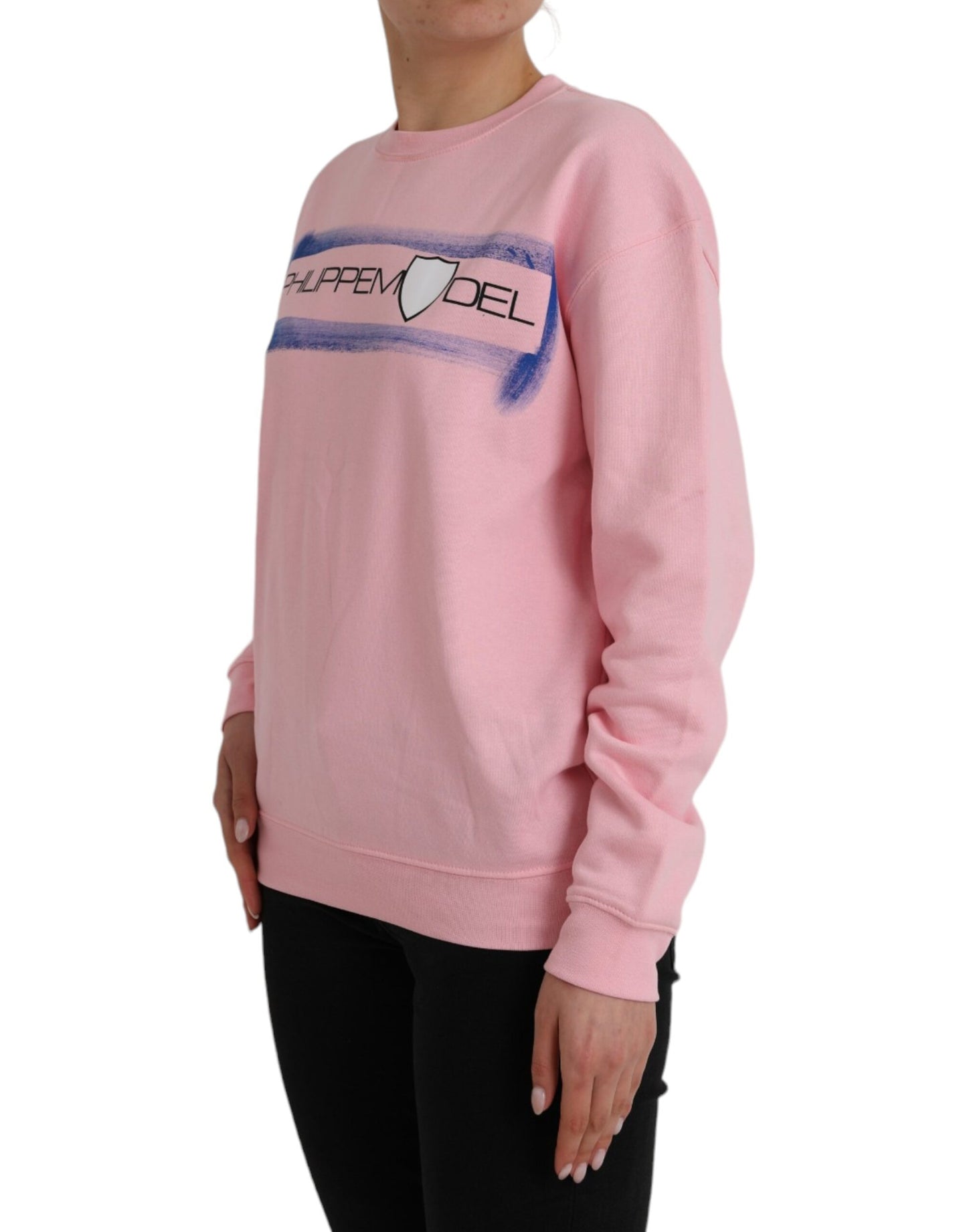 Philippe Model – Rosafarbener Pullover aus Baumwolle mit Logo-Print und langen Ärmeln