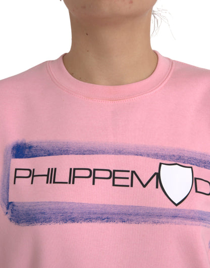 Philippe Model – Rosafarbener Pullover aus Baumwolle mit Logo-Print und langen Ärmeln