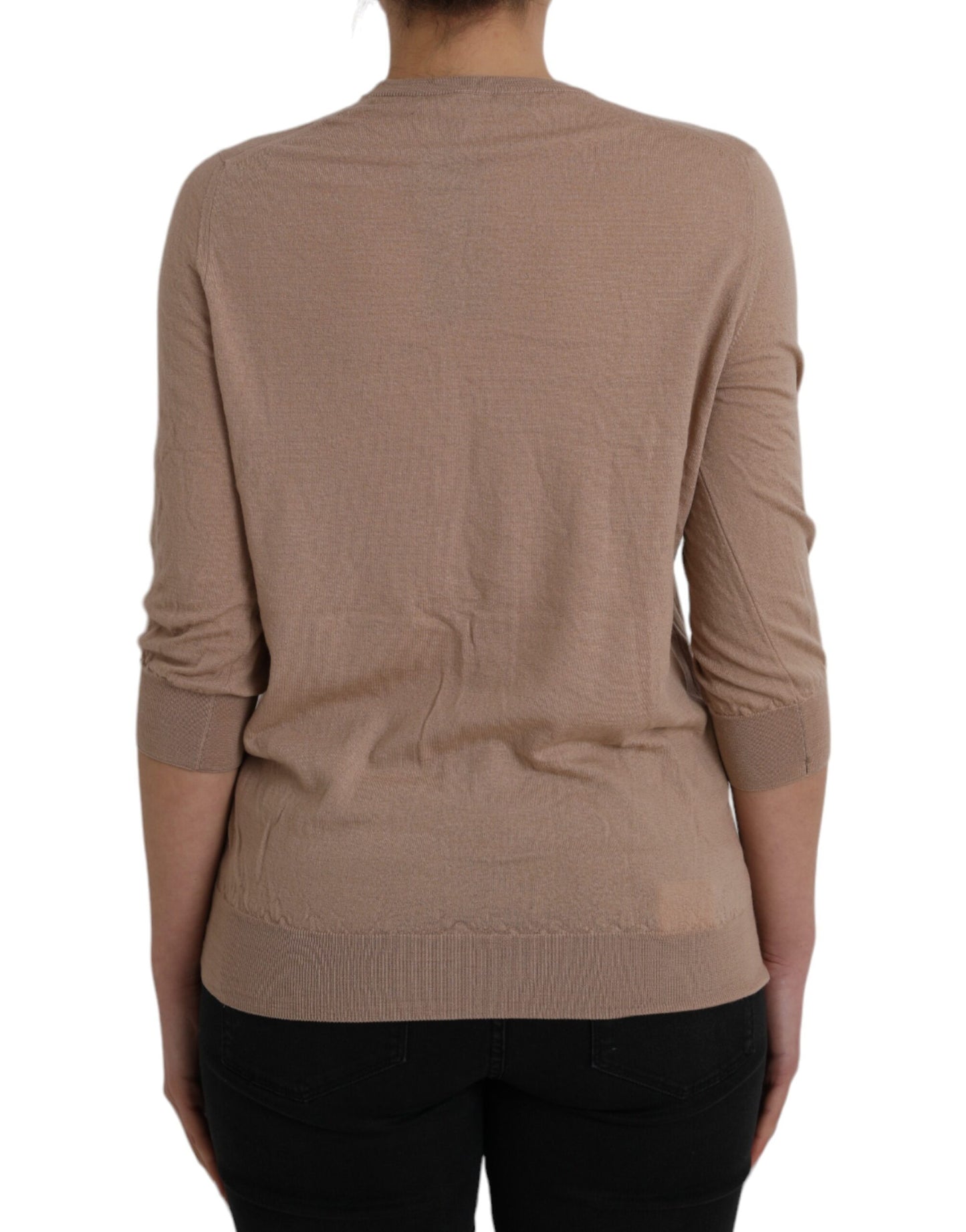 Dolce &amp; Gabbana – Blusentop aus brauner Wolle und schwarzer Spitze mit 3/4-Ärmeln