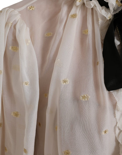 Dolce &amp; Gabbana Blusentop aus Seidenmischung mit Ascot-Kragen in Off-White